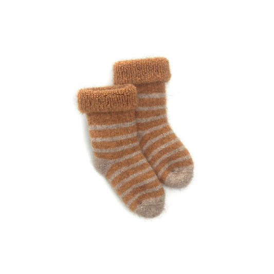 NZ made mini possum merino wool socks mustard stripe