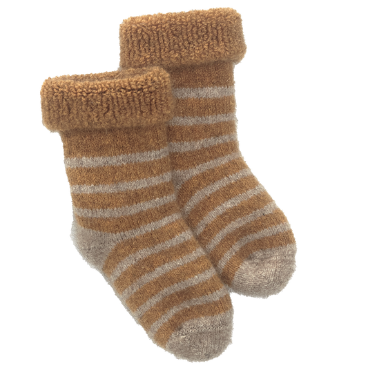 NZ made mini possum merino wool socks mustard stripe