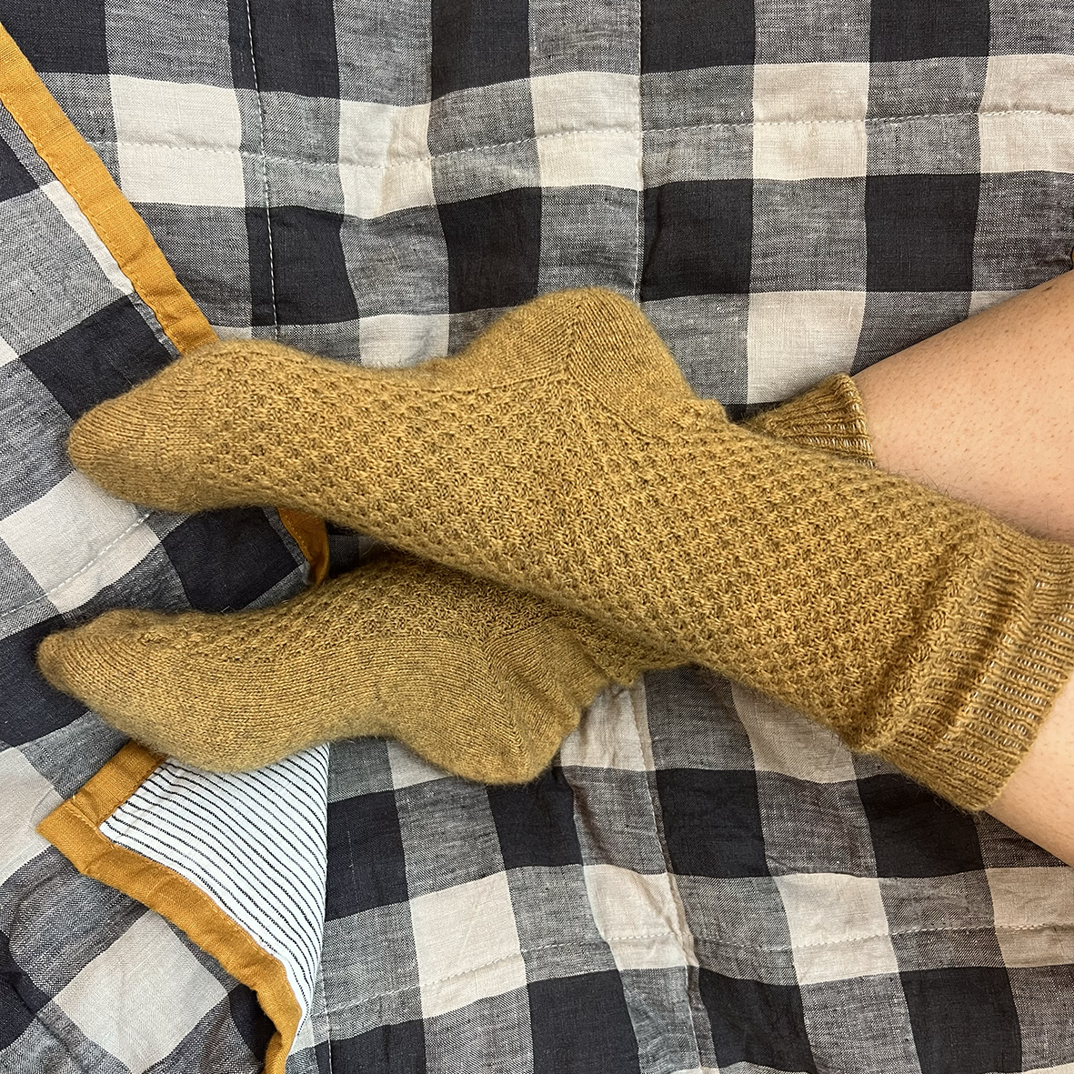 NZ made possum merino honeycomb wool socks mustard