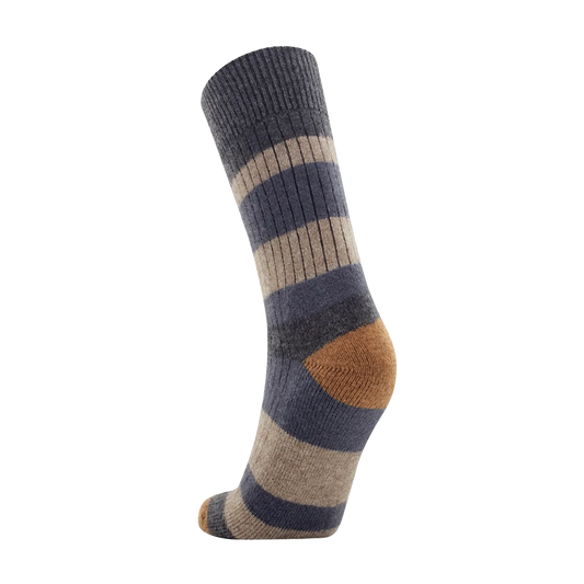 NZ made possum merino wool striped ribbed socks riverstone