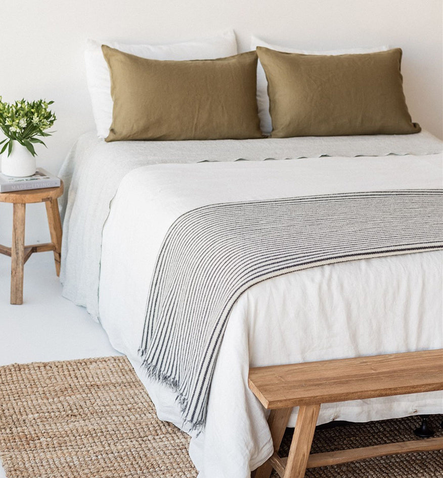 NZ made stripe lambswool throw 130 x 180cm charcoal