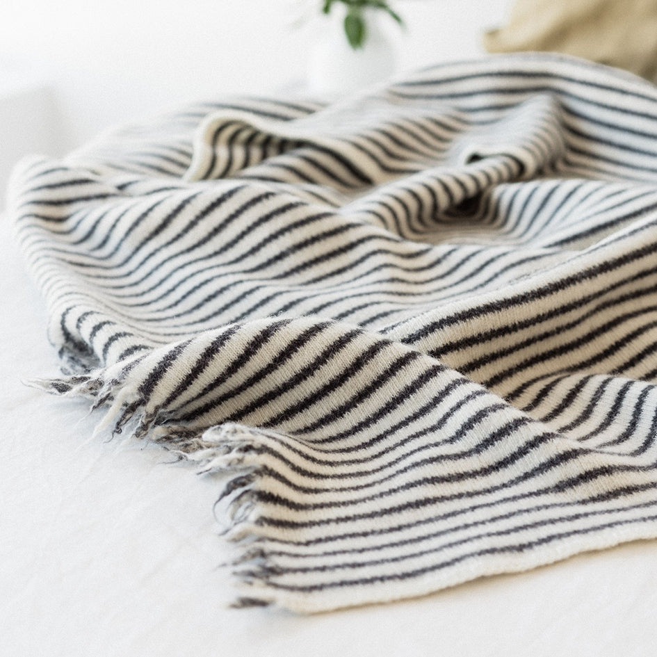 NZ made stripe lambswool throw 130 x 180cm charcoal