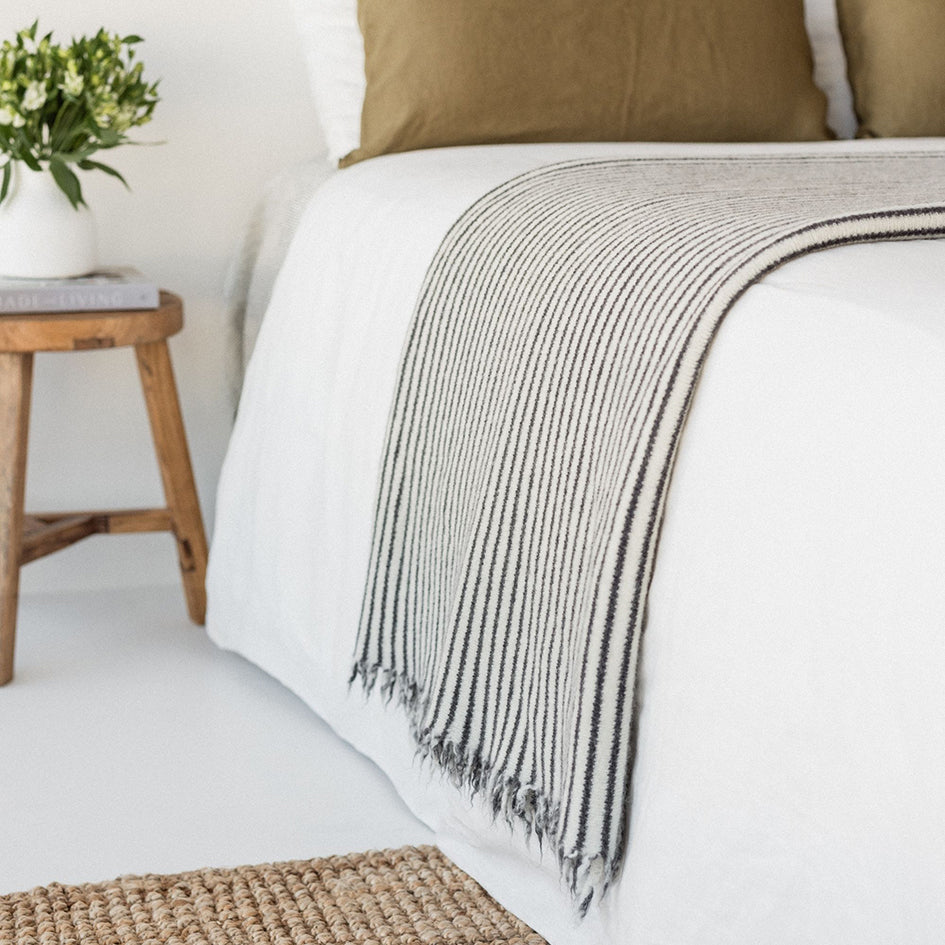 NZ made stripe lambswool throw 130 x 180cm charcoal