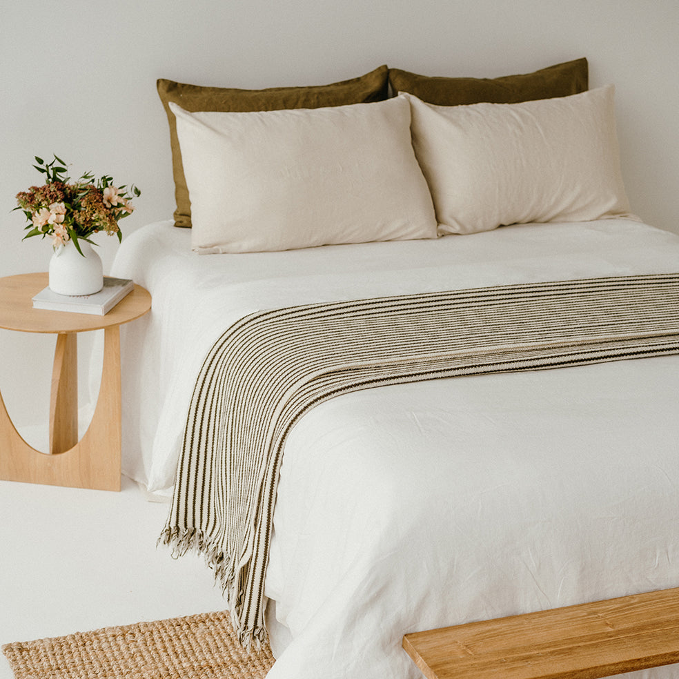 NZ made stripe lambswool throw 130 x 180cm olive