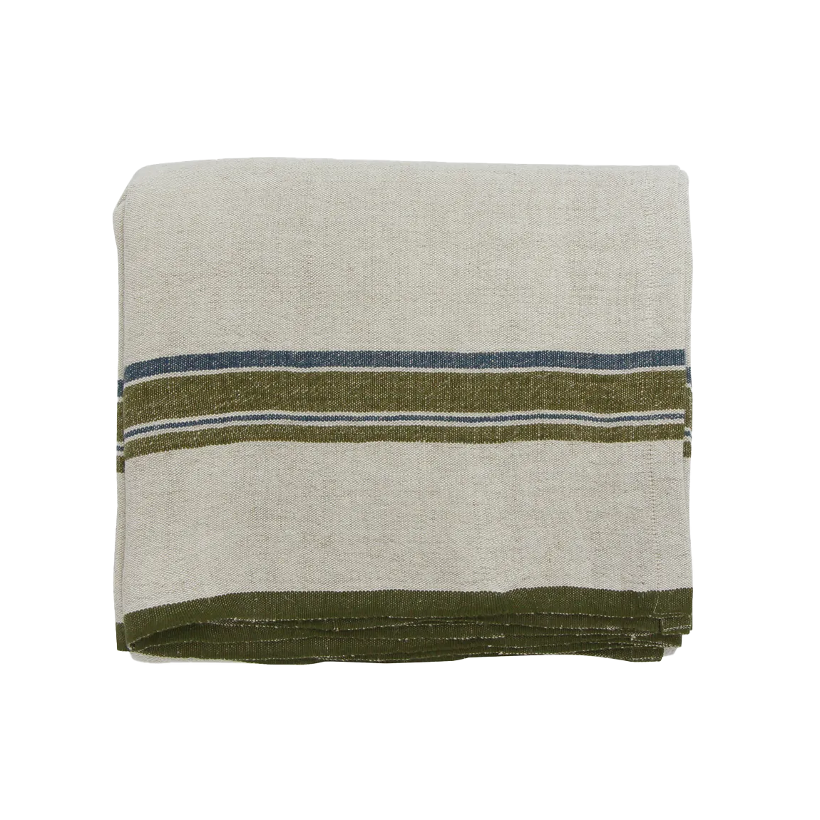 Natural heavy linen tablecloth with green selvedge 250cm