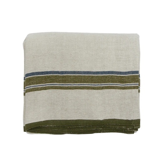 Natural heavy linen tablecloth with green selvedge 250cm