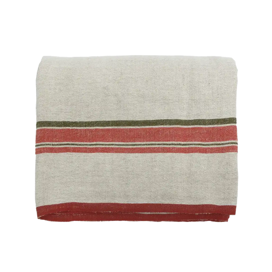 Natural heavy linen tablecloth with red selvedge 250cm
