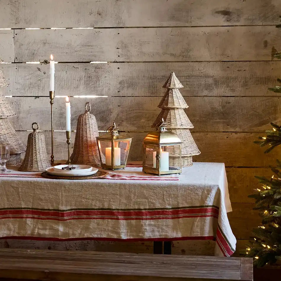 Natural heavy linen tablecloth with red selvedge 250cm
