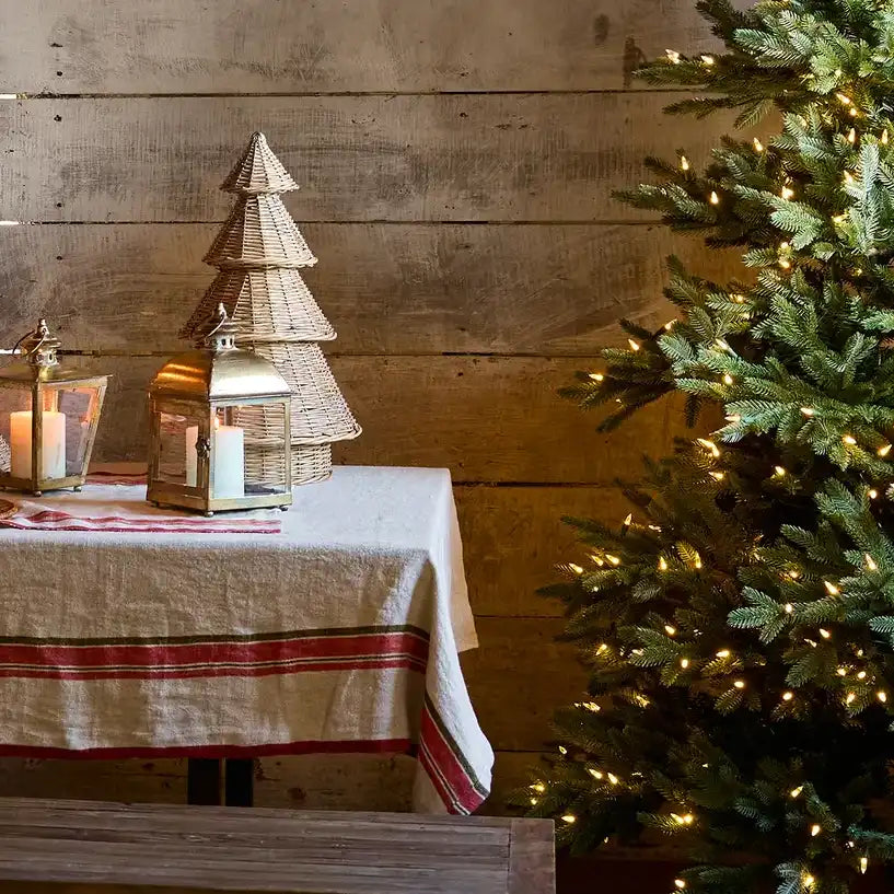 Natural heavy linen tablecloth with red selvedge 250cm