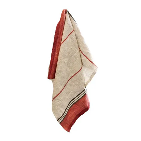 Natural heavy linen teatowel with red selvedge