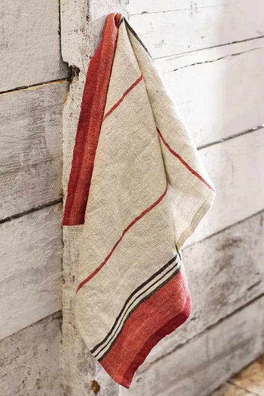Natural heavy linen teatowel with red selvedge