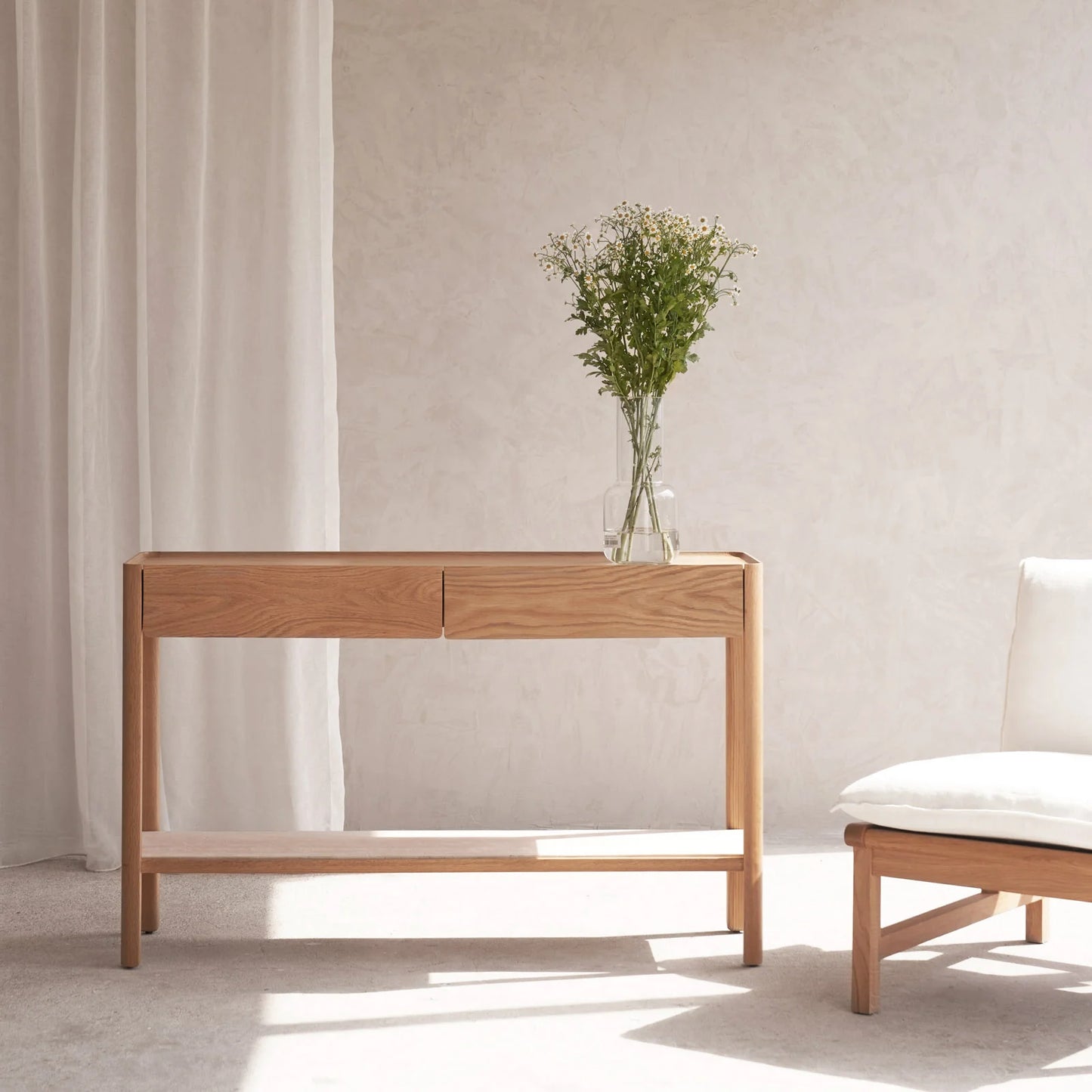 Neil oak console with marble shelf 120cm natural