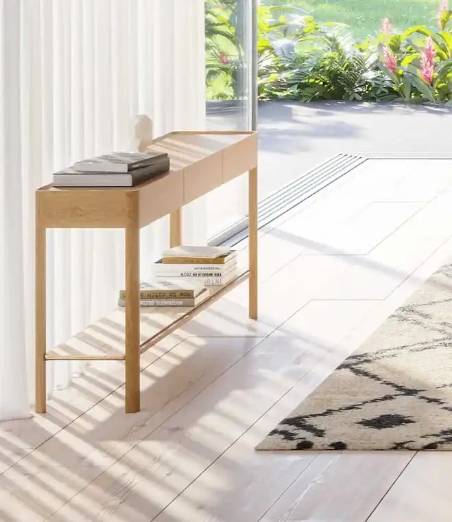 Neil oak console with marble shelf 120cm natural