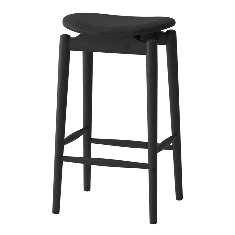 Nord ash wood black bar stool with black leather seat 67cm
