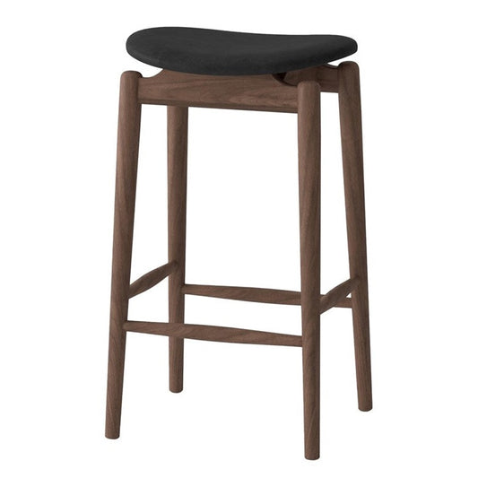 Nord ash wood walnut bar stool with black leather seat 67cm