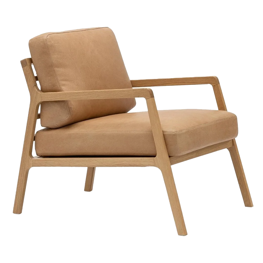 Nysse solid oak and leather armchair pecan