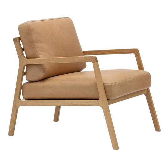 Nysse solid oak and leather armchair pecan