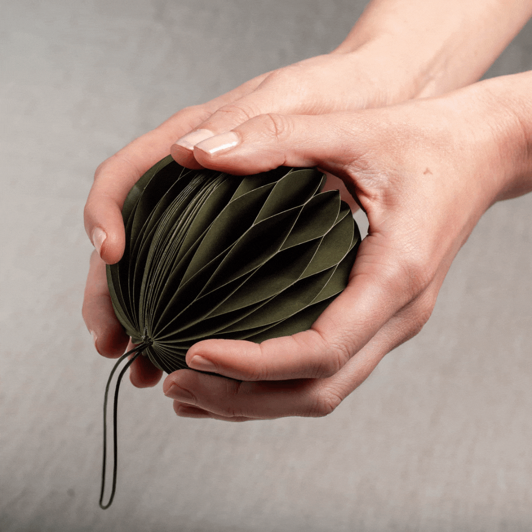 Hanging paper ornament sphere linen