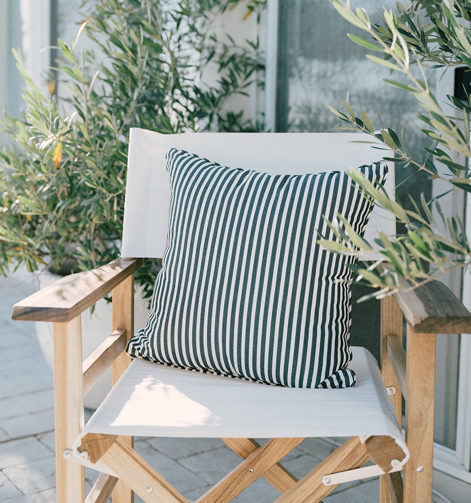 Outdoor Laurens navy striped scatter cushion 46cm square