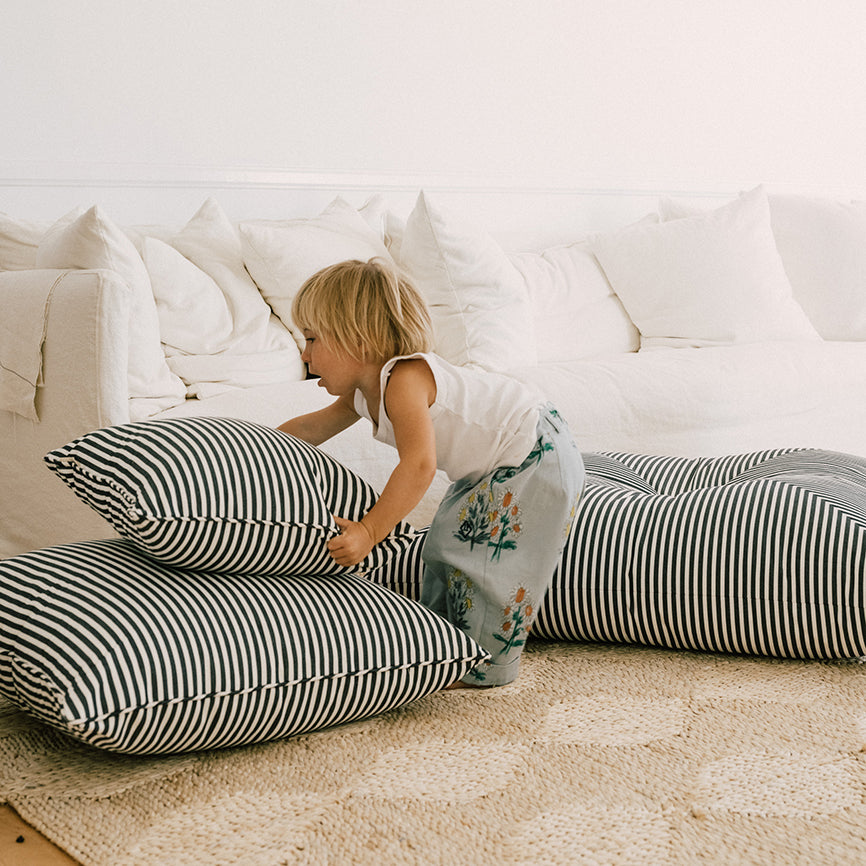 Outdoor Laurens navy striped scatter cushion 46cm square