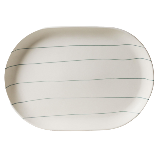 Oval serving platter with green stripes 38cm