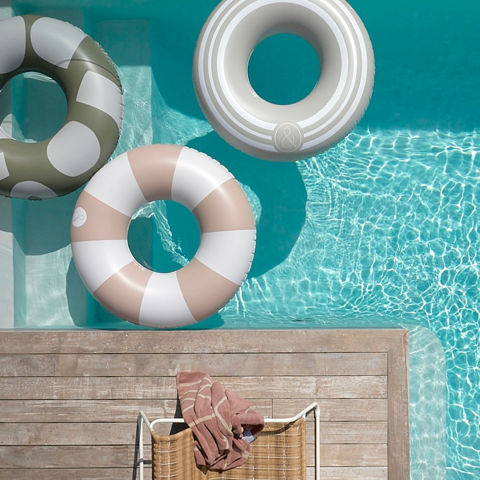 Oversized striped pool float clay 130cm – green with envy nz