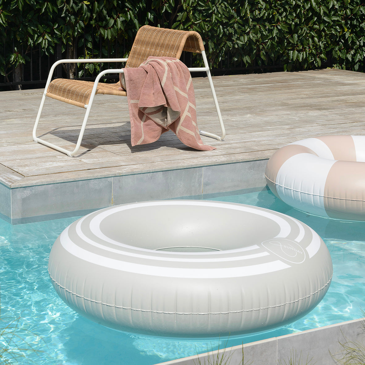 Oversized striped pool float clay 130cm – green with envy nz