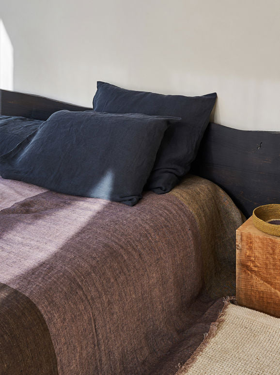 Pair of linen pillowcases blue black