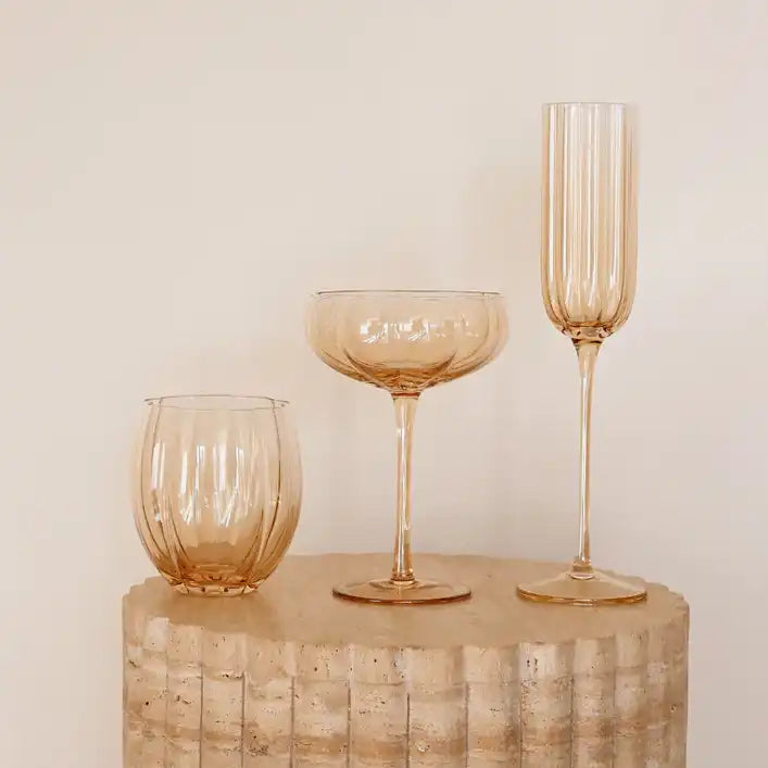 Scalloped glass tumbler light amber