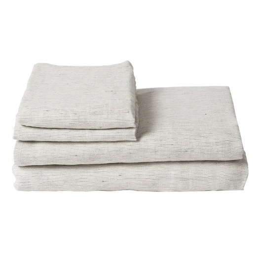 Pinstripe linen fitted sheet pepper & chalk
