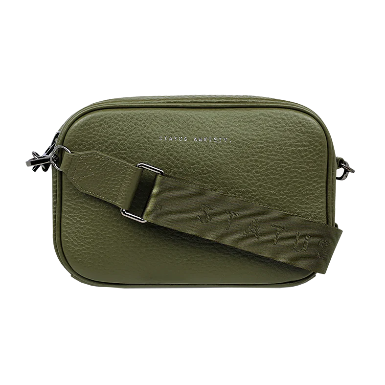 Status Anxiety plunder leather bag with dual straps khaki