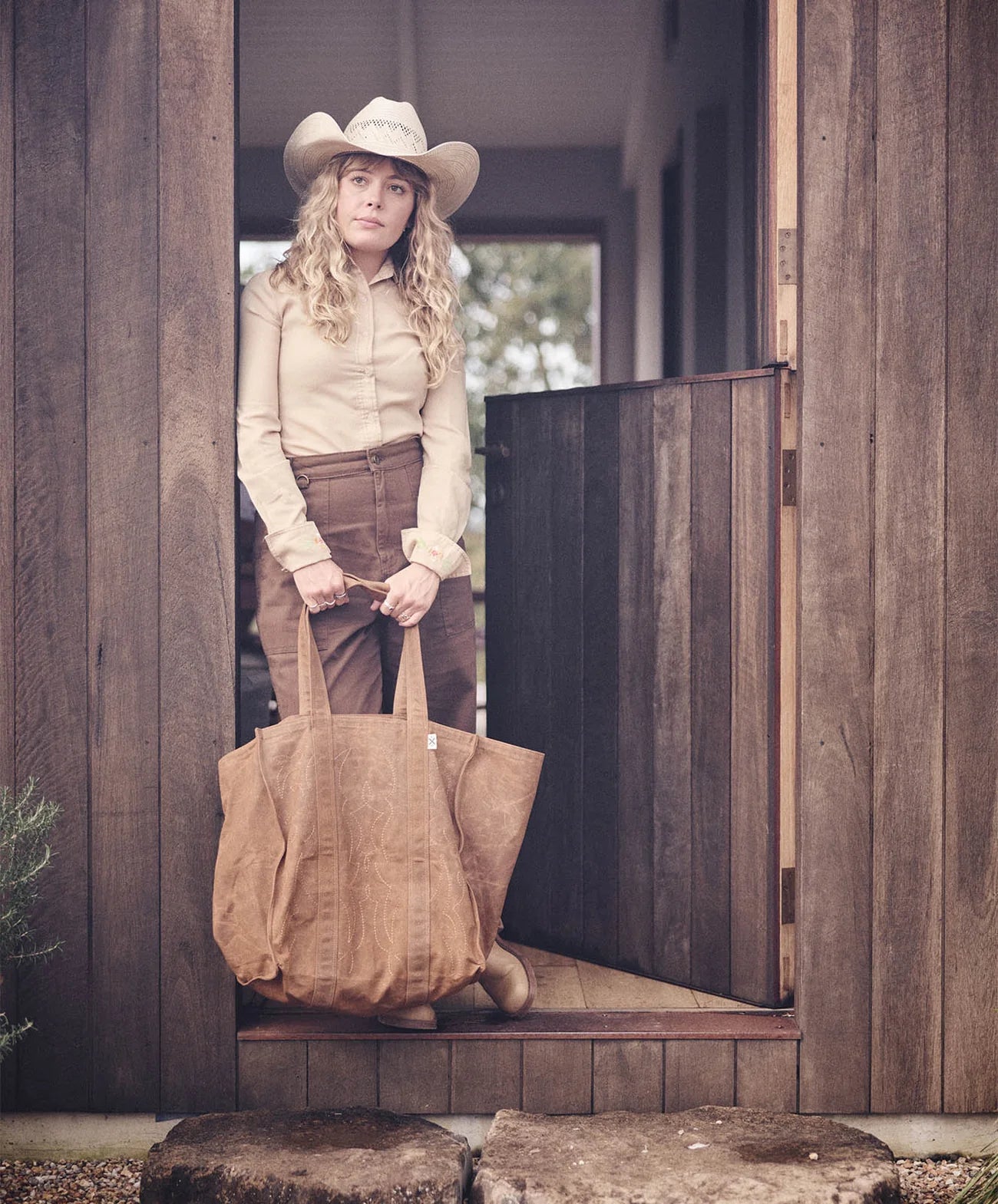 Pony Rider Cowboy market canvas tote spice