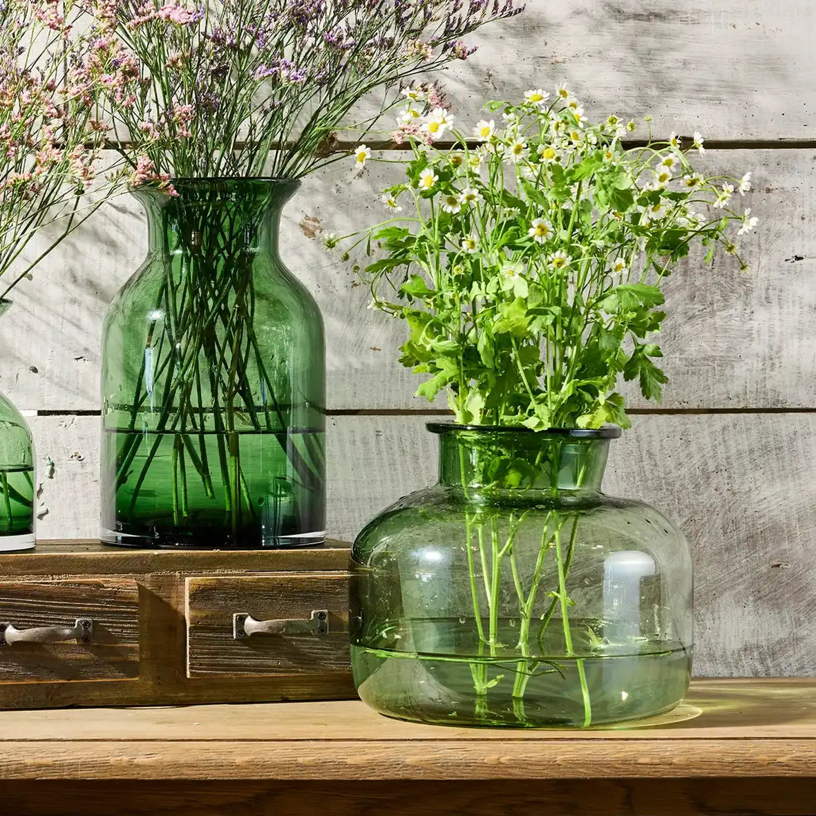 Portobello wide glass vase 22cm green