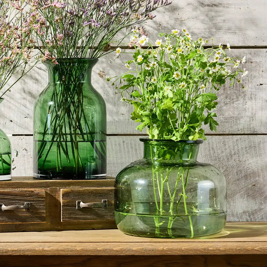 Portobello wide glass vase 22cm green