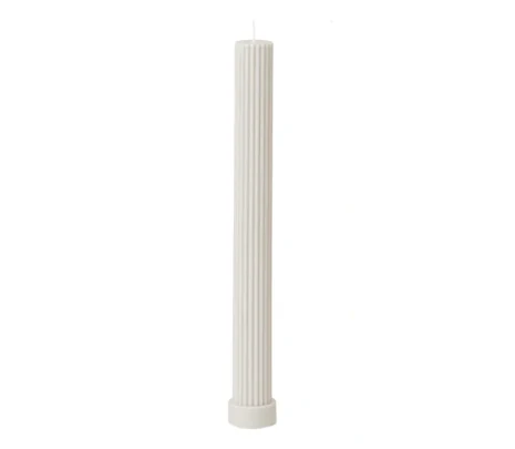 Ridged column candle with base off-white