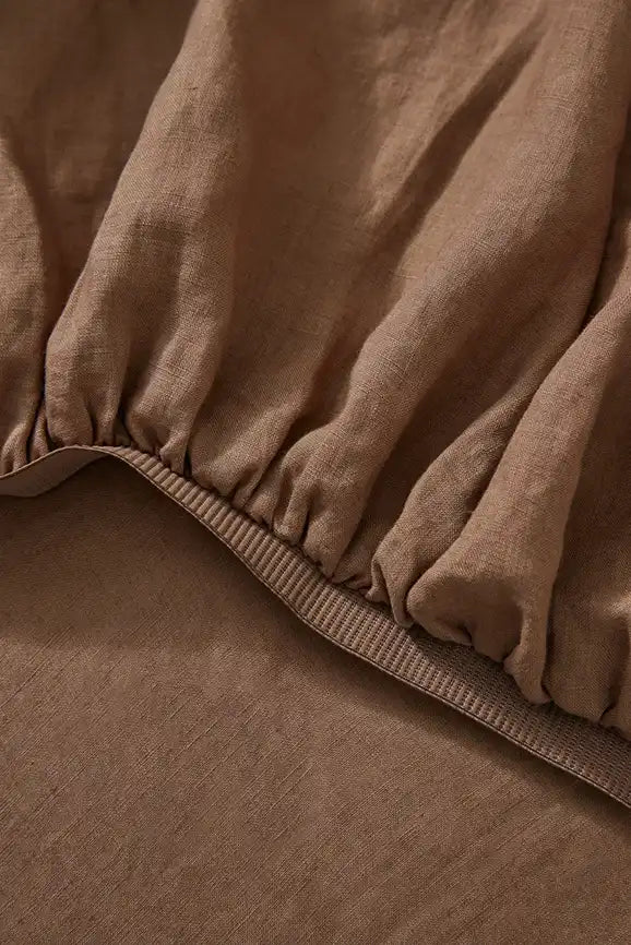 Ravello linen fitted sheet biscuit