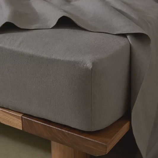 Ravello linen fitted sheet charcoal