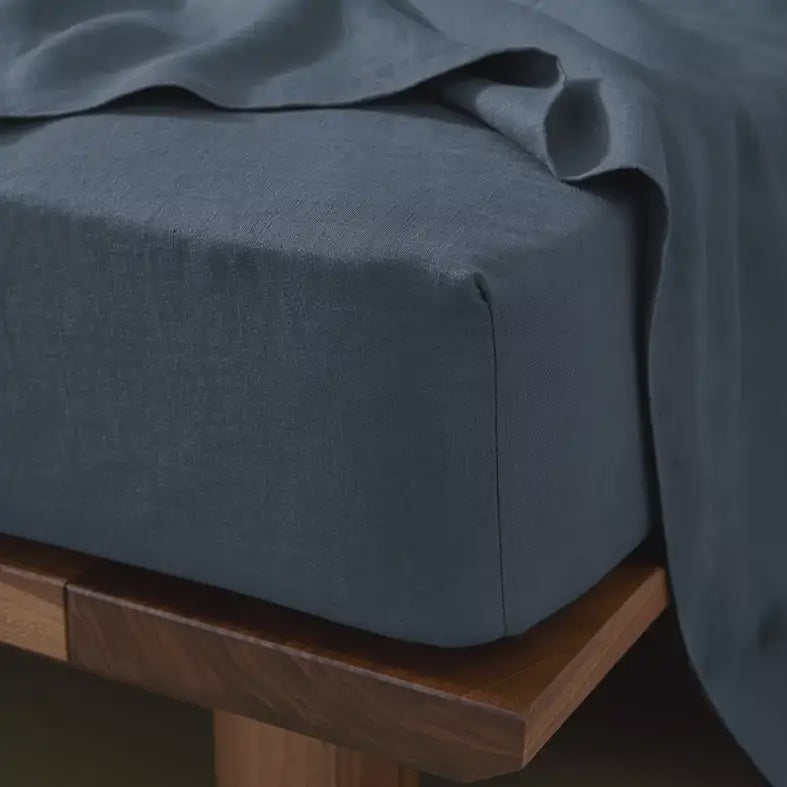 Ravello linen fitted sheet denim