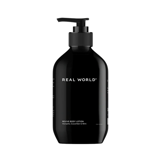 Real World natural body lotion 400ml mānuka & rose geranium