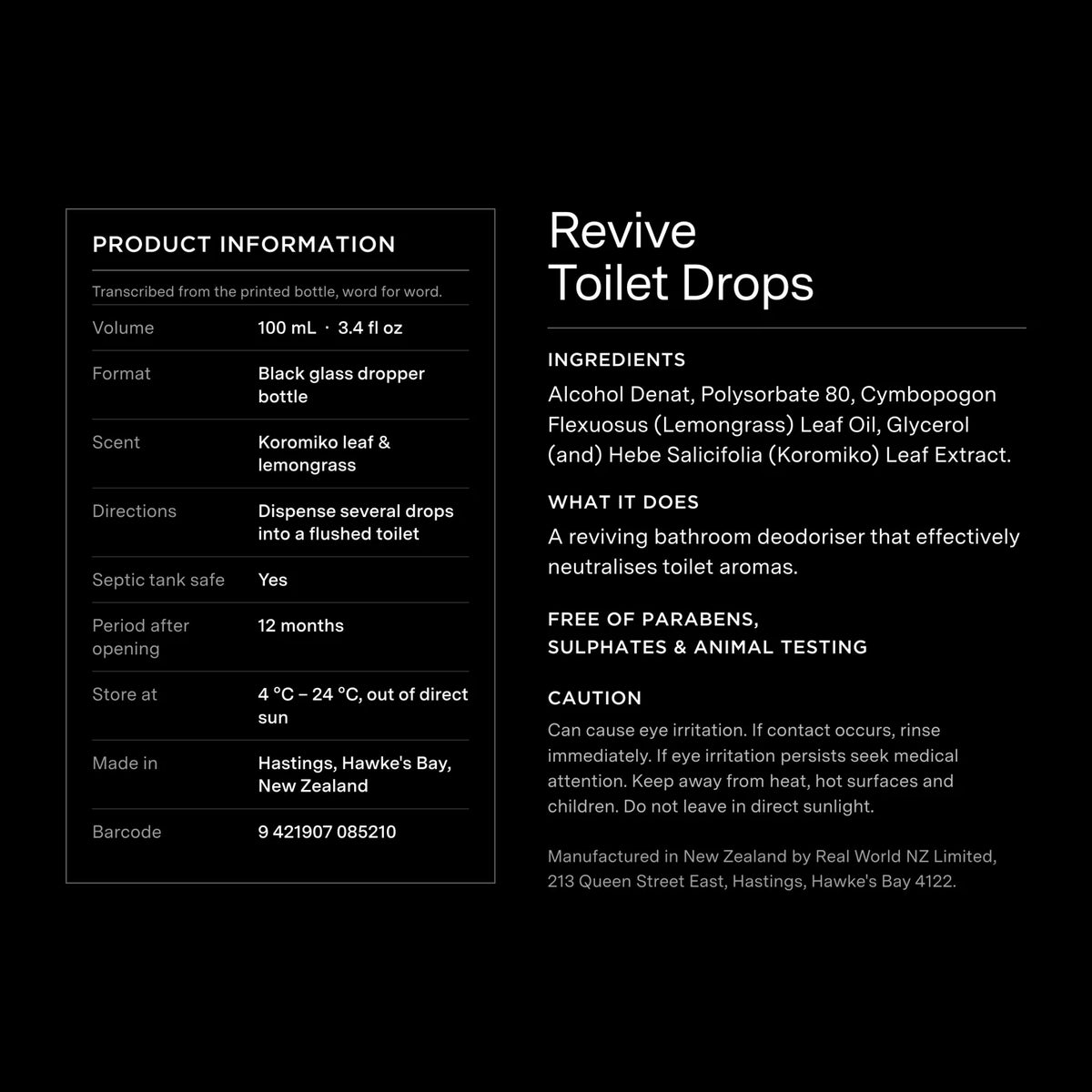 Real World koromiko & lemongrass toilet drops 100ml