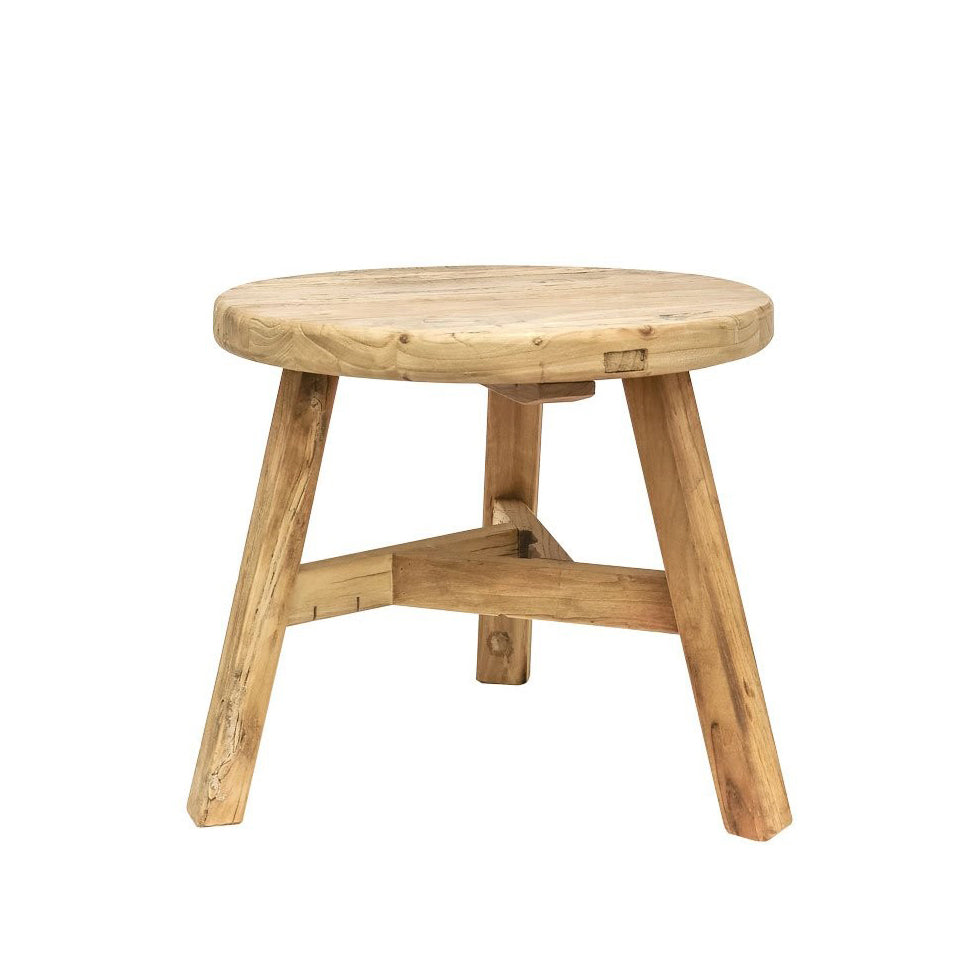 Reclaimed elm wood round side table 52cm