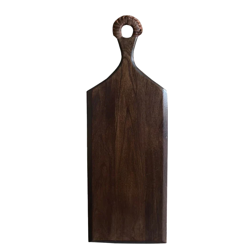 Rectangle serving board with leather handle 50cm dark oak