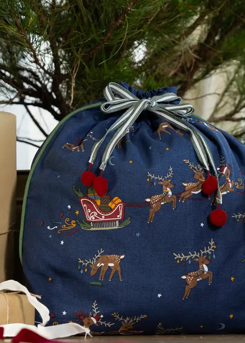Reindeer denim santa sack