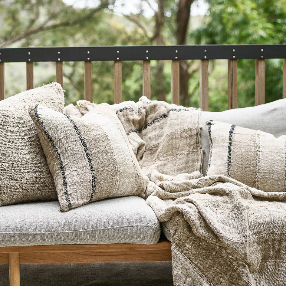 Retreat hand woven linen cotton cushion cover 60 x 40cm
