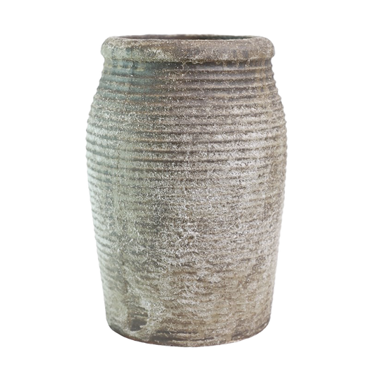 Ribbed earthenware aged vessel 32cm