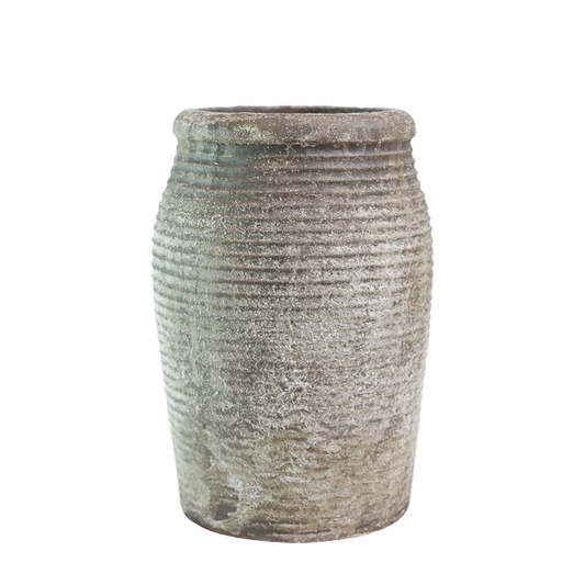 Ribbed earthenware aged vessel 32cm