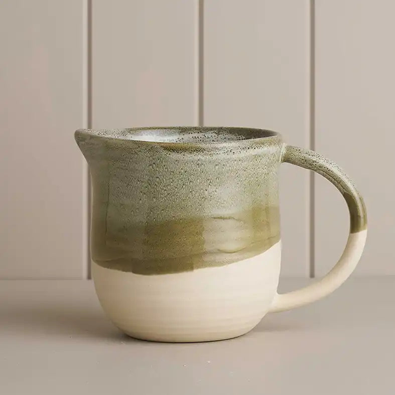 Large ceramic jug olive green glaze