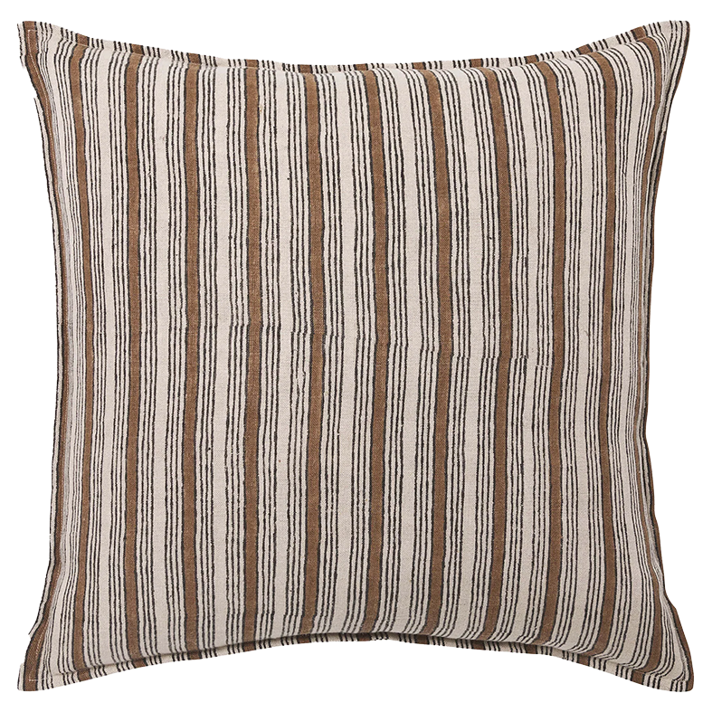 Rome block printed linen cushion cover 50cm