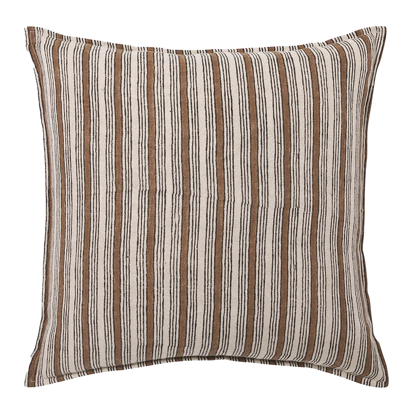 Rome block printed linen cushion cover 50cm bronze