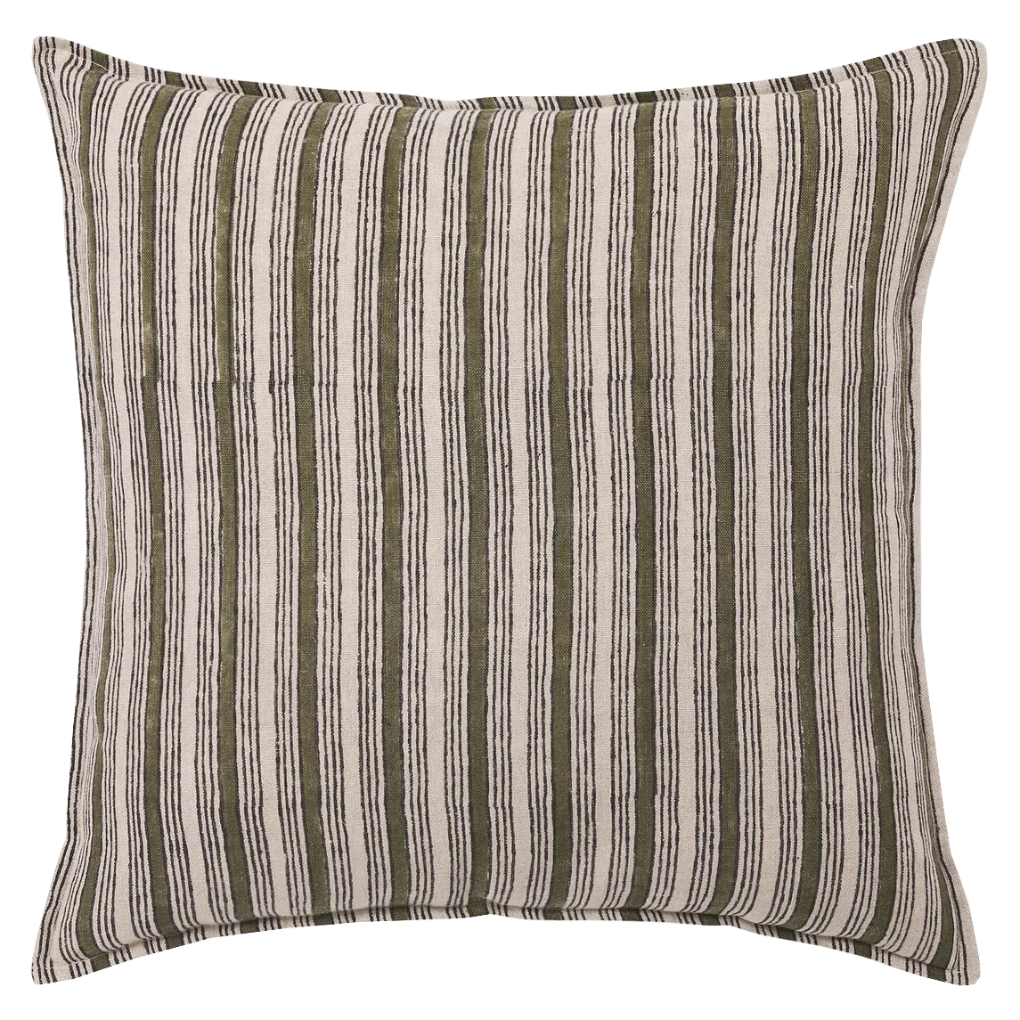 Rome block printed linen cushion cover 50cm olive